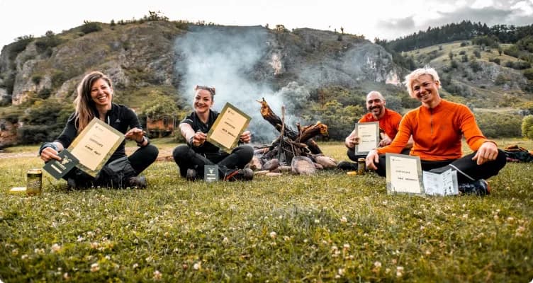 Hikers celebrating